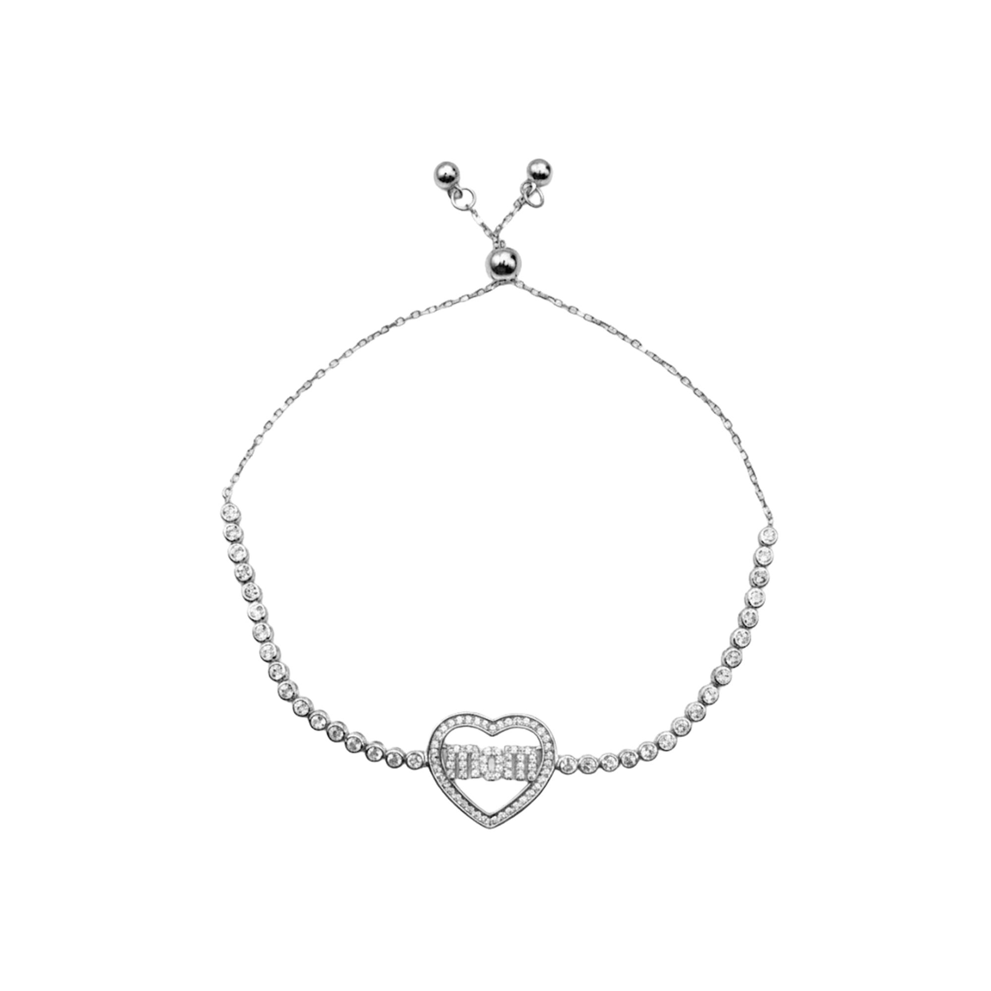 Pulsera Ajustable Corazón Mom con Circonias Plata .925 con Rodio