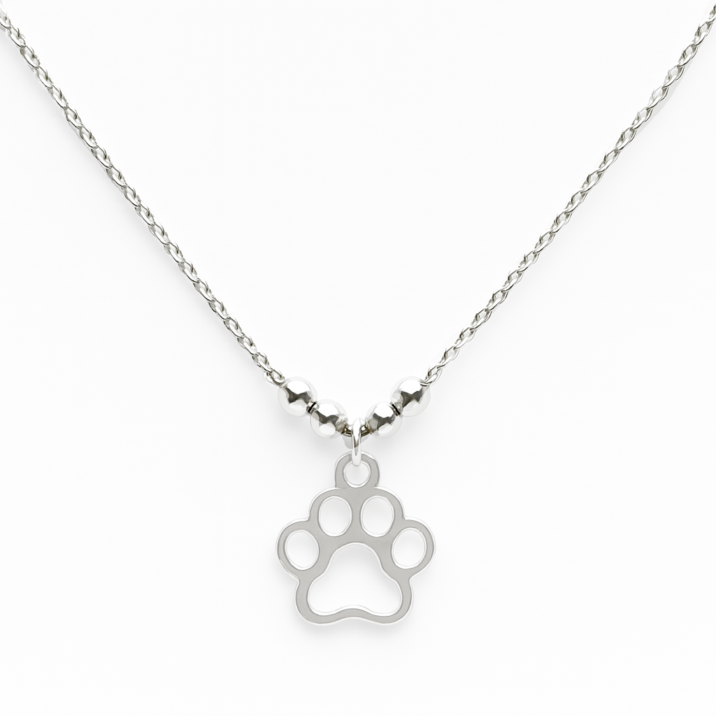 Collar Huella con Bolitas Diamantadas Plata .925