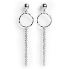 Arete Largo con Aro Martillado y Cadena Eslabones Hecho a Mano Plata .925