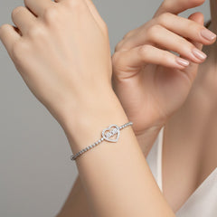 Pulsera Ajustable Corazón Mom con Circonias Plata .925 con Rodio