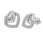 Arete Broquel Grande Doble Corazón con Circonias Plata .925 con Baño de Rodio