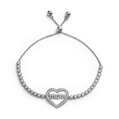 Pulsera Ajustable Corazón Mom con Circonias Plata .925 con Rodio