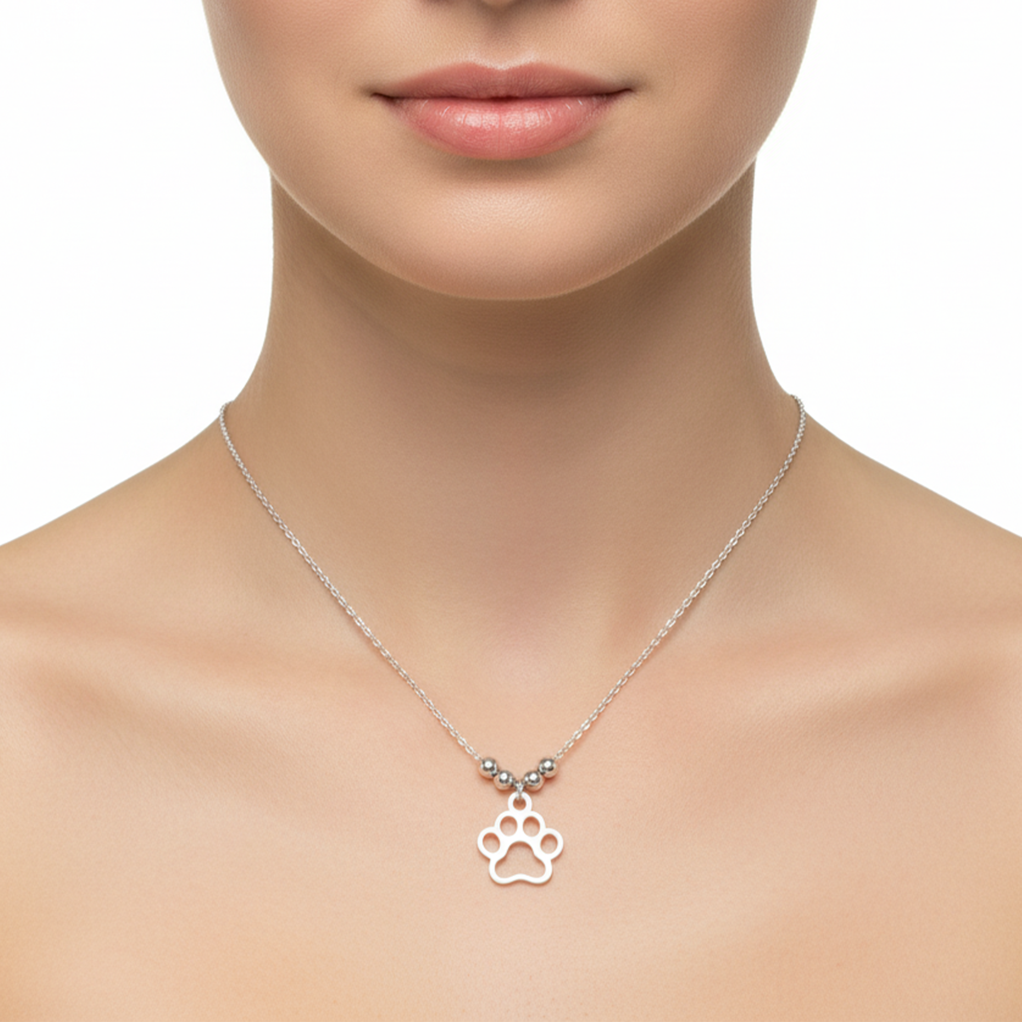 Collar Huella con Bolitas Diamantadas Plata .925