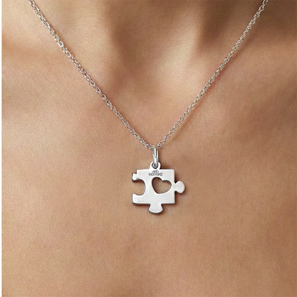 Dije Partido Duo Rompecabezas Lisas con Corazones de 1.6cm Plata .925