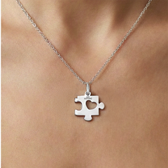 Dije Partido Duo Rompecabezas Lisas con Corazones de 1.6cm Plata .925