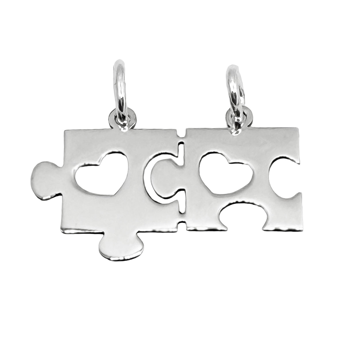 Dije Partido Duo Rompecabezas Lisas con Corazones de 1.6cm Plata .925