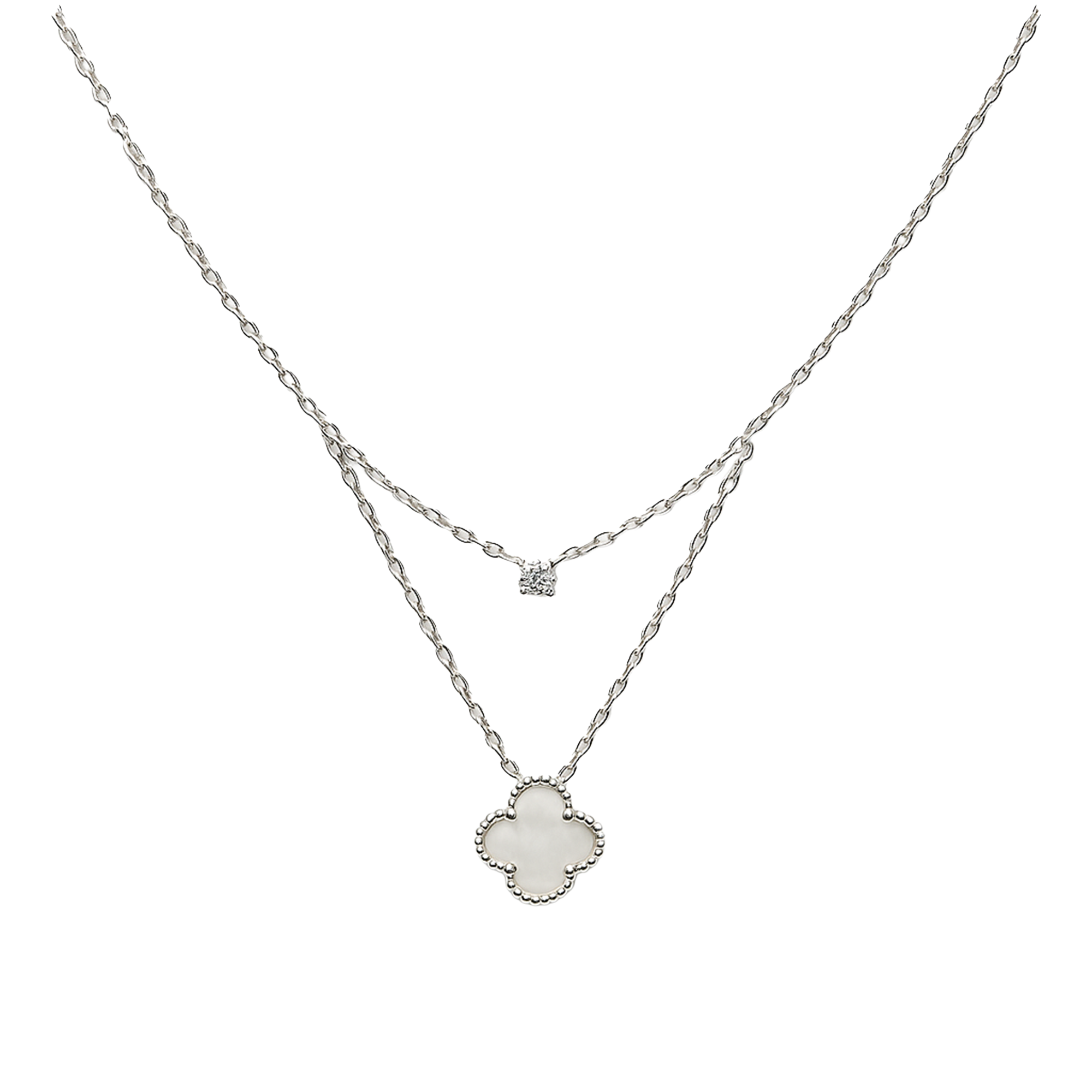 Collar Doble Inspirado Van C Piedras Naturales con Circonia Plata .925 con Baño de Rodio