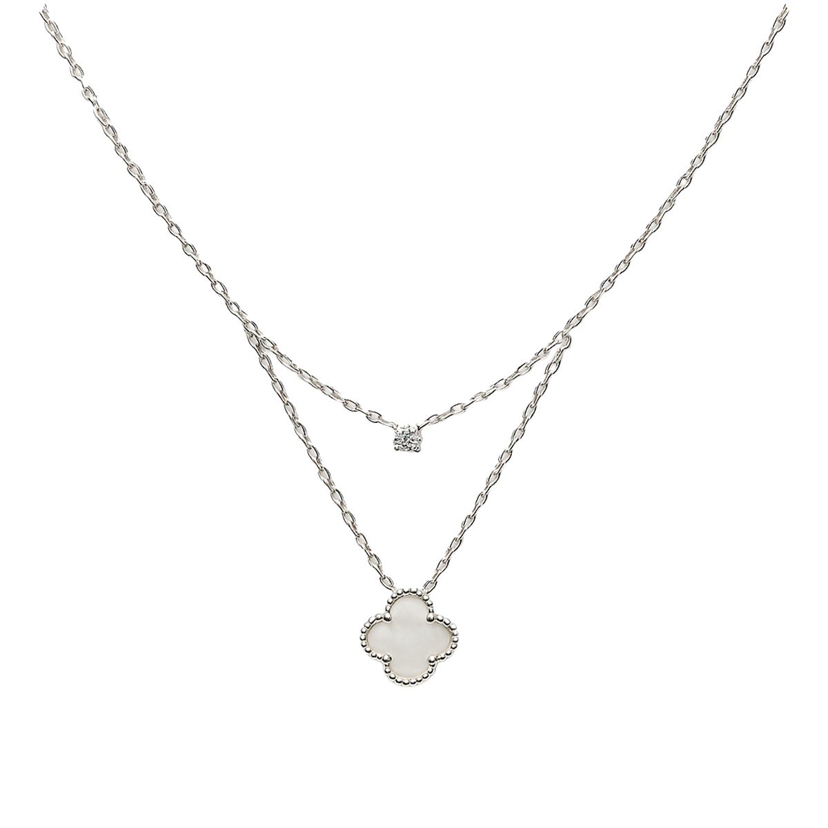 Collar Doble Inspirado Van C Piedras Naturales con Circonia Plata .925 con Rodio