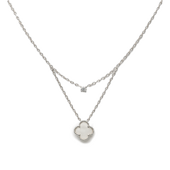 Collar Doble Inspirado Van C Piedras Naturales con Circonia Plata .925 con Rodio