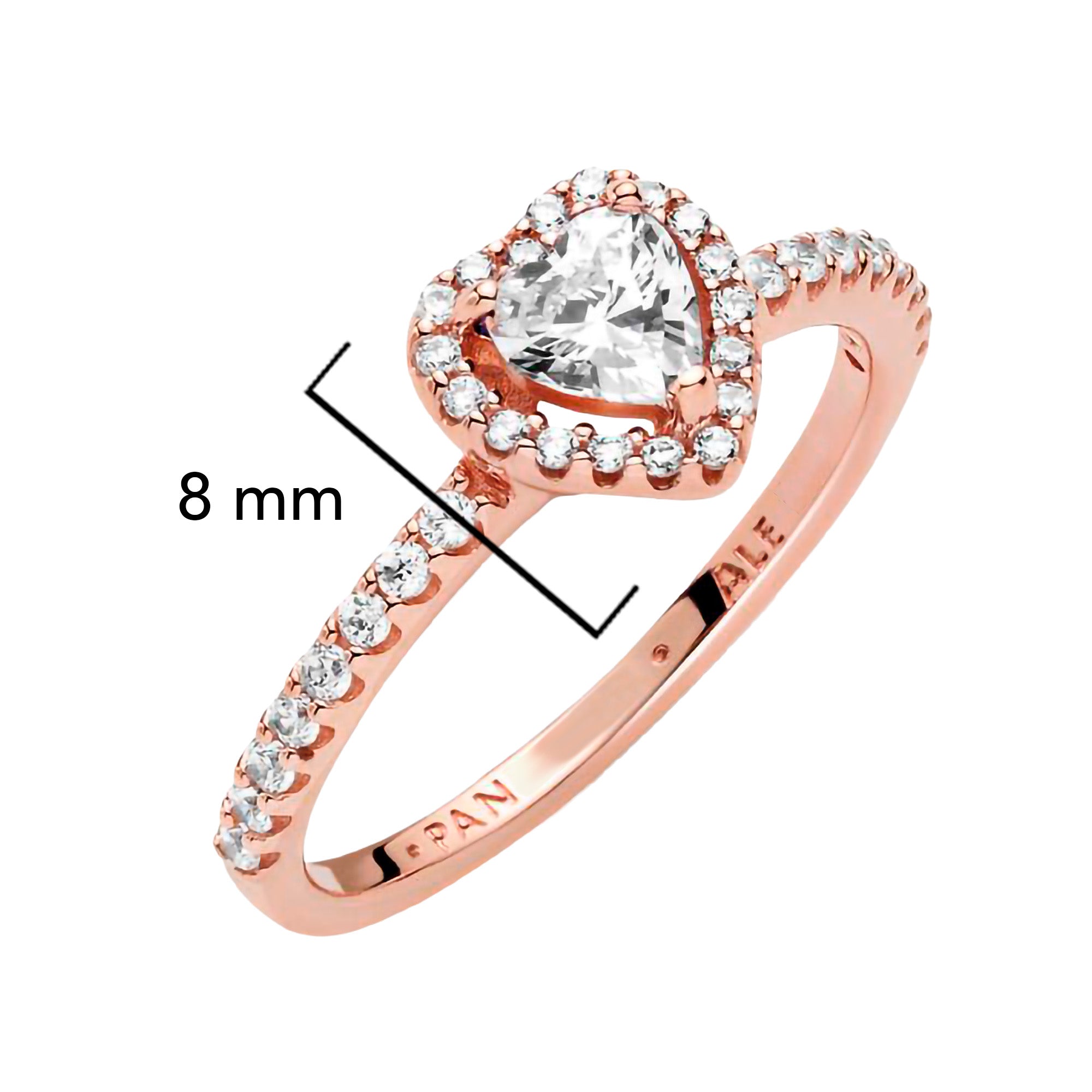 Anillo Pan 1:1 Circonia de Corazón con Multi Circonias, Plata .925 con Baño de Oro Rosa