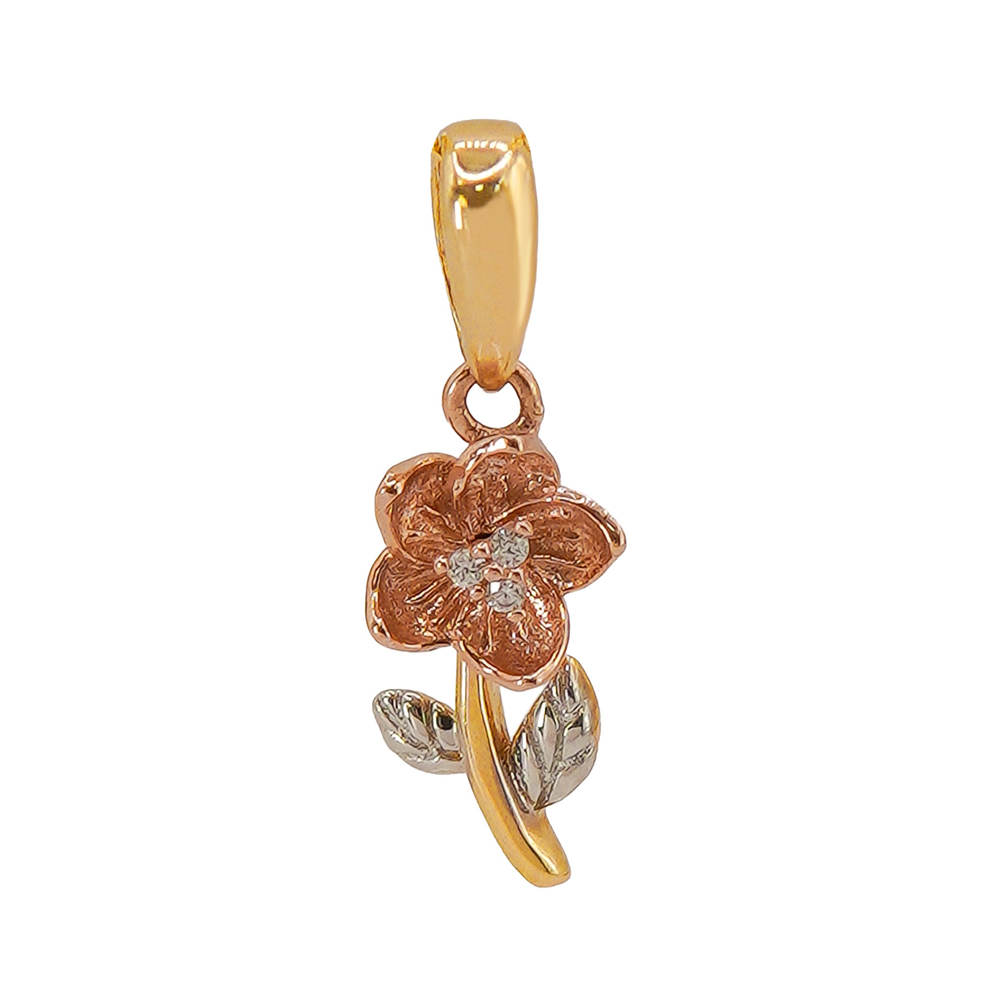Dije Flor 3 Oros con Micro Circonias Oro 14K