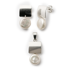 Juego Perla Natural con Placa Lisa Plata .925