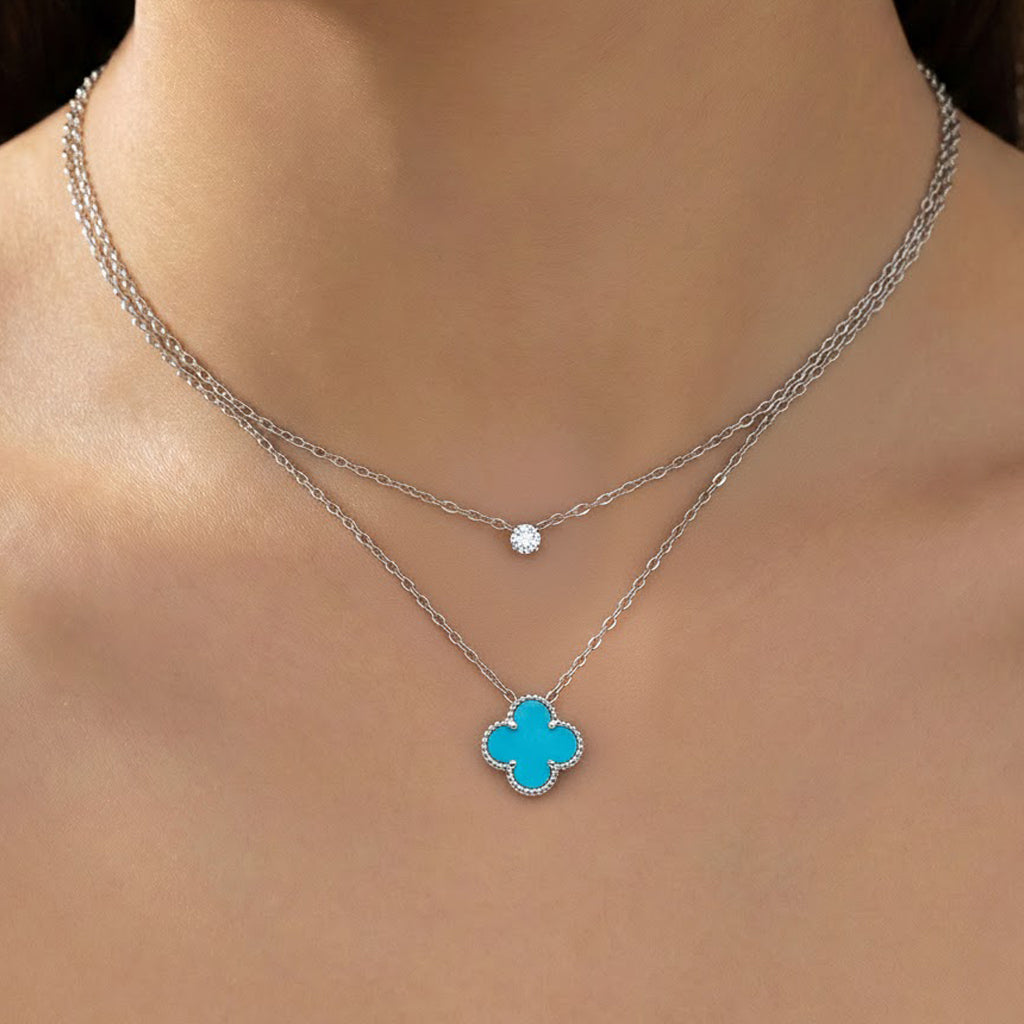 Collar Doble Inspirado Van C Piedras Naturales con Circonia Plata .925 con Rodio