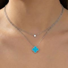 Collar Doble Inspirado Van C Piedras Naturales con Circonia Plata .925 con Rodio