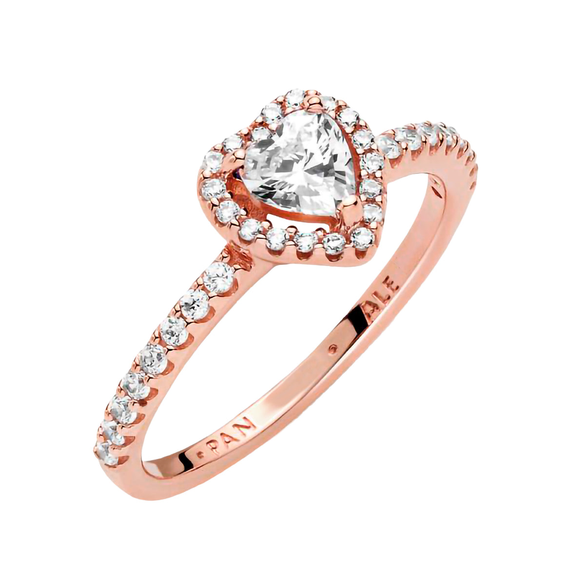 Anillo Pan 1:1 Circonia de Corazón con Multi Circonias, Plata .925 con Baño de Oro Rosa