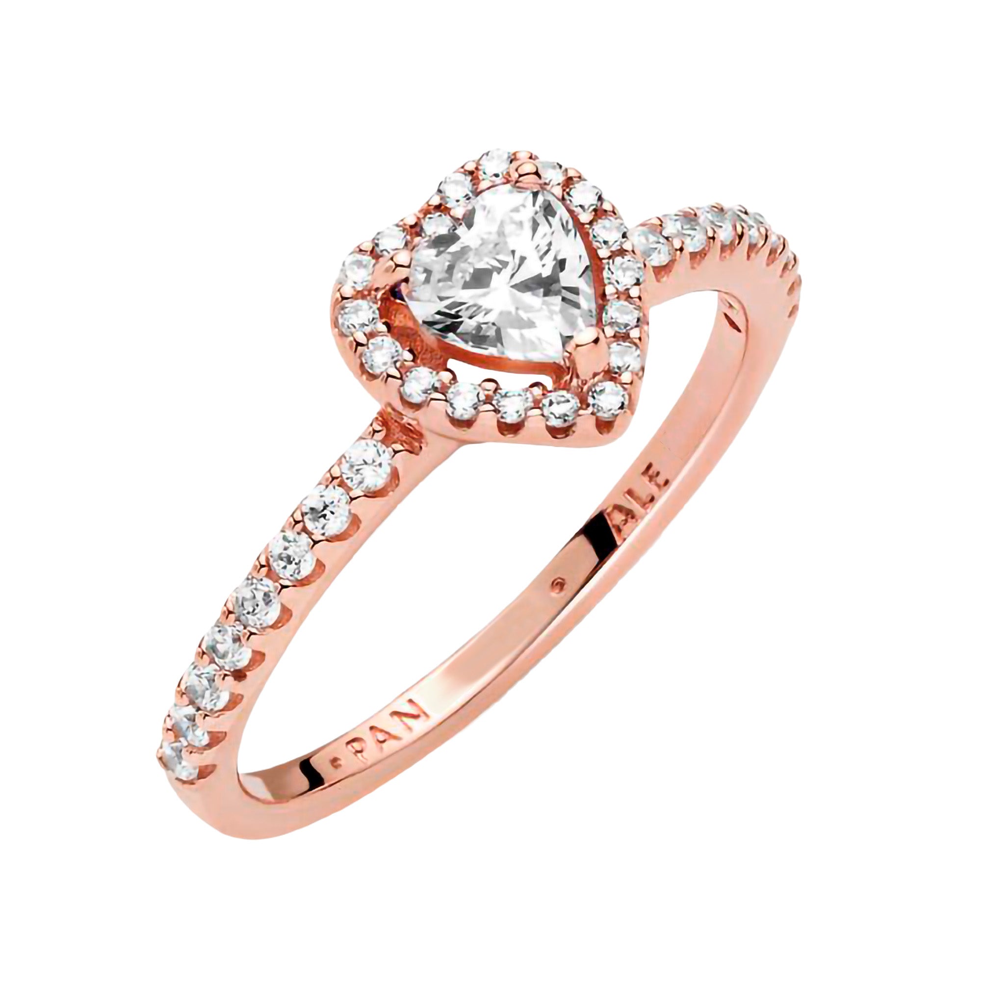 Anillo Pan 1:1 Circonia de Corazón con Multi Circonias, Plata .925 con Baño de Oro Rosa