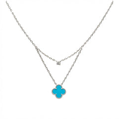 Collar Doble Inspirado Van C Piedras Naturales con Circonia Plata .925 con Rodio