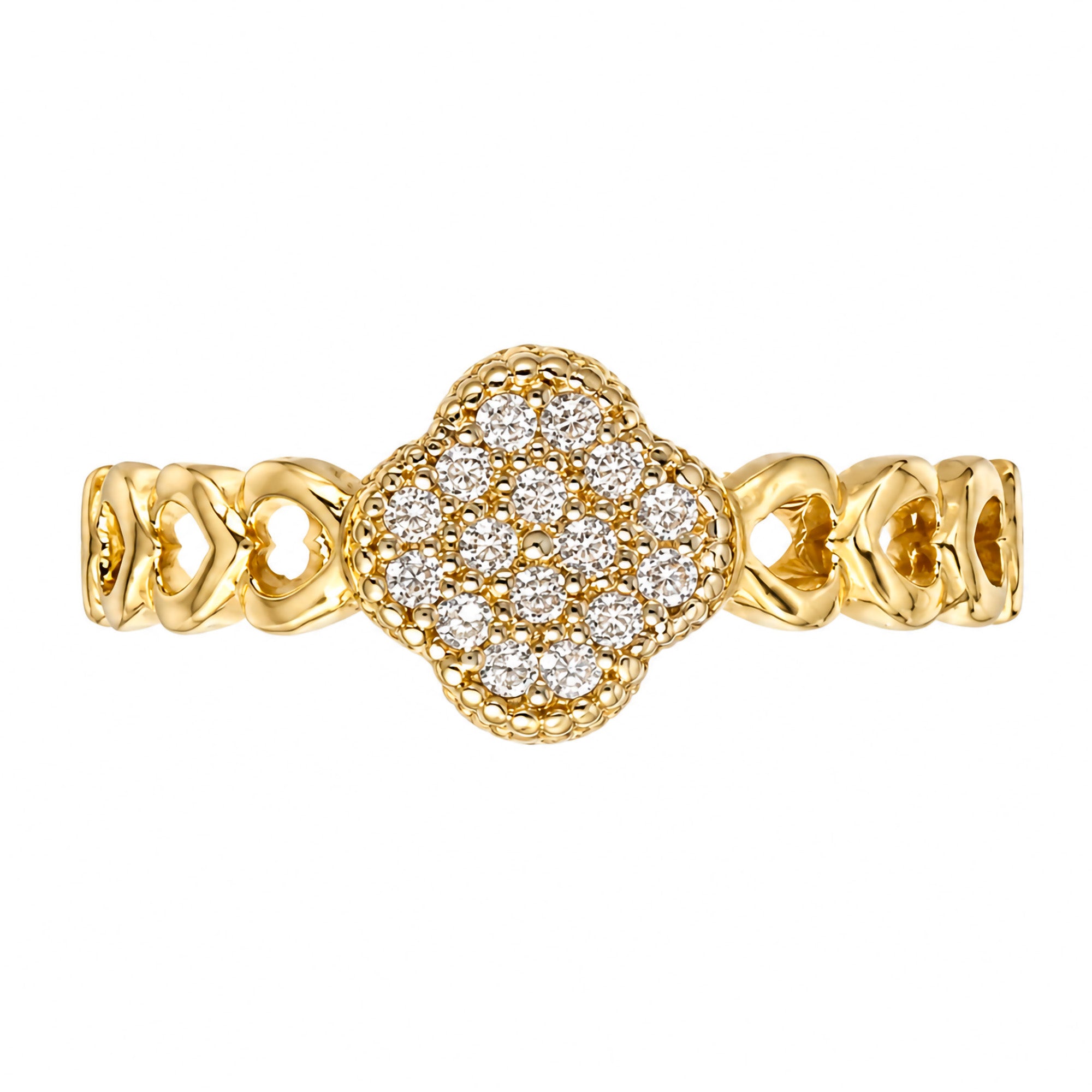Anillo Flor Inspirada Van C con Micro Circonias Oro 10K