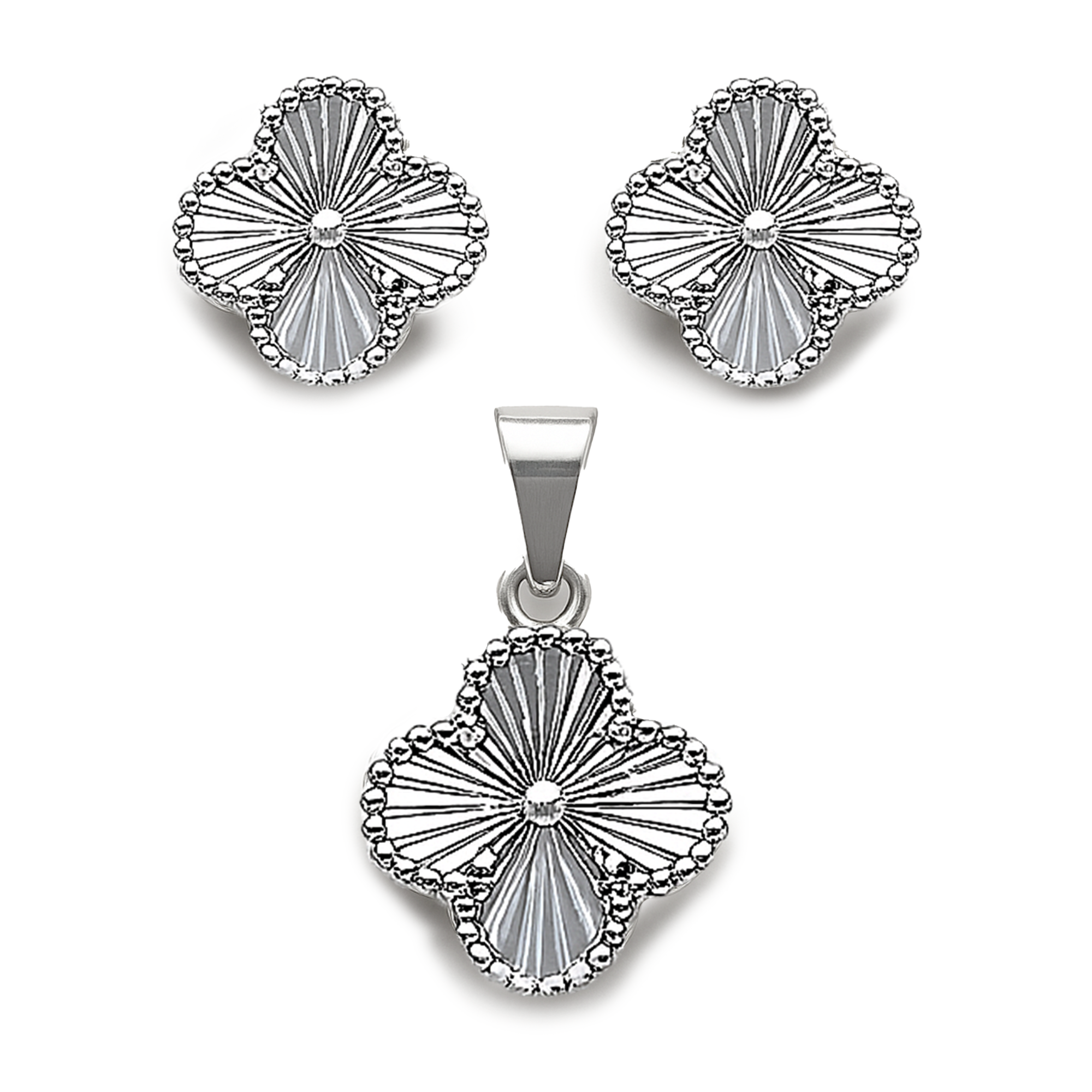 Juego Flor Inspirado Van C Diamantado Plata .925 con Rodio