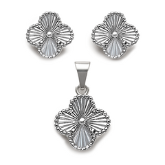 Juego Flor Inspirado Van C Diamantado Plata .925 con Rodio