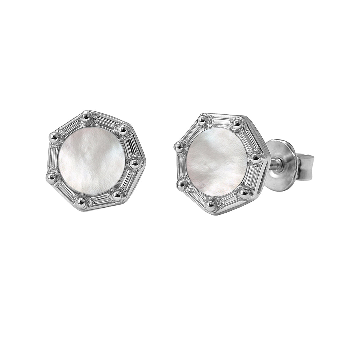 Broquel Madre Perla con Circonias Plata .925 con Rodio