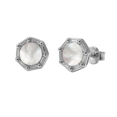 Broquel Madre Perla con Circonias Plata .925 con Rodio