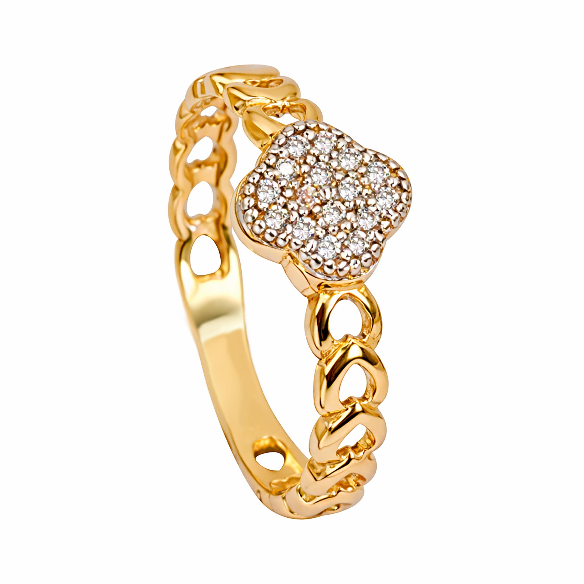 Anillo Flor Inspirada Van C con Micro Circonias Oro 10K