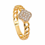 Anillo Flor Inspirada Van C con Micro Circonias Oro 10K