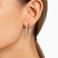 Arracada Tubo Ovalada Diamantada de 2.5cm Plata .925