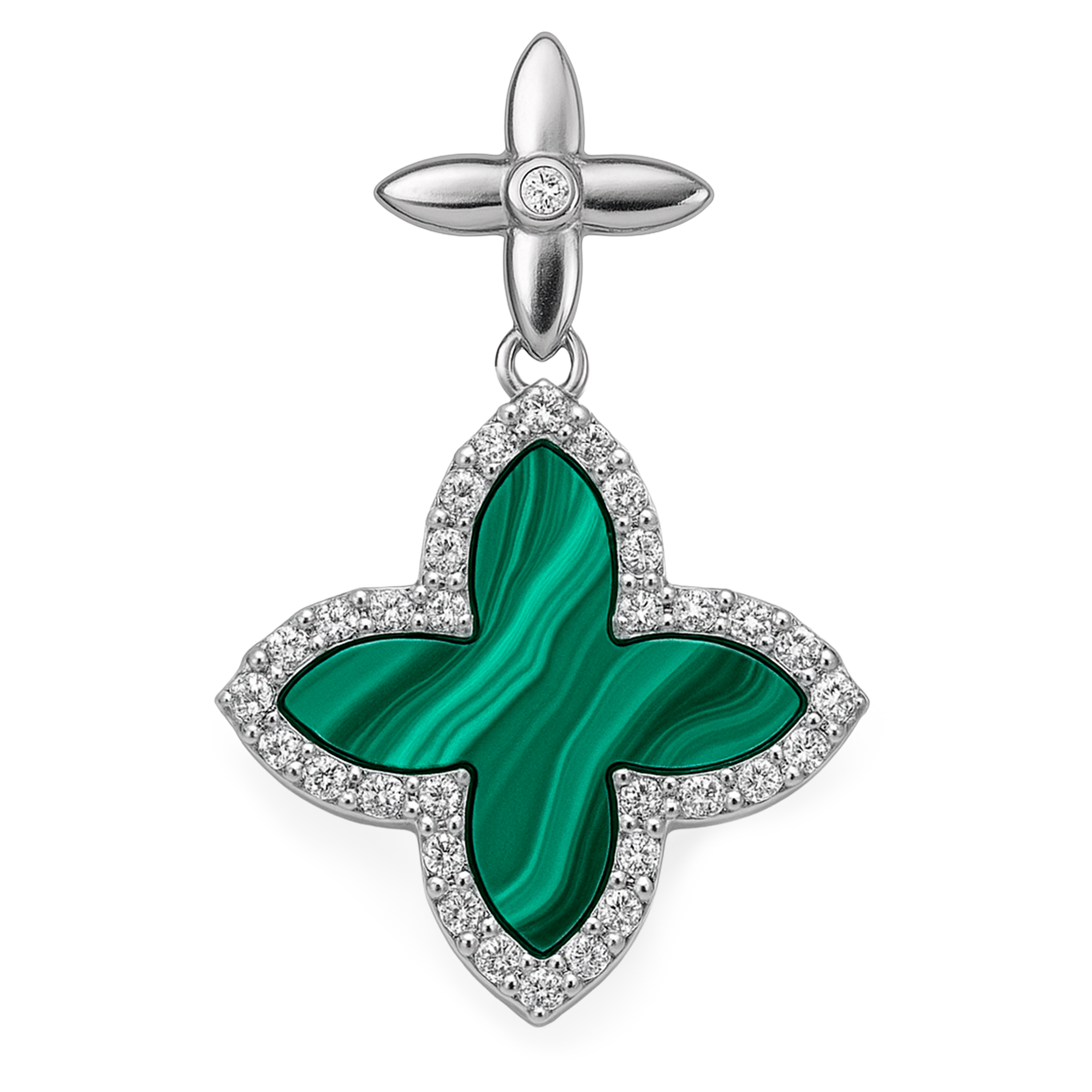 Dije Inspirado LV de 2.5cm con Piedras Naturales y Circonias Plata .925 con Baño de Rodio