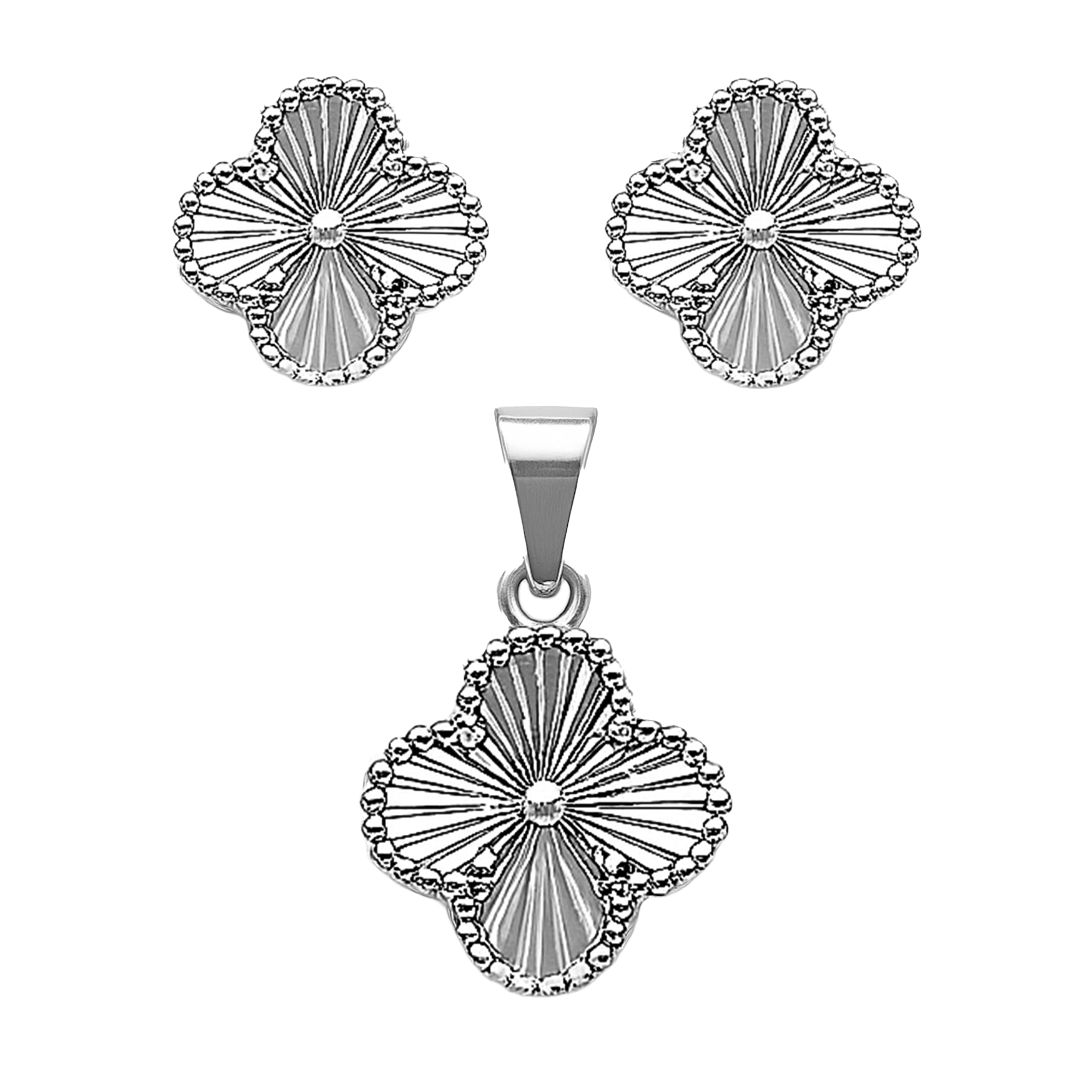 Juego Flor Inspirado Van C Diamantado Plata .925 con Rodio