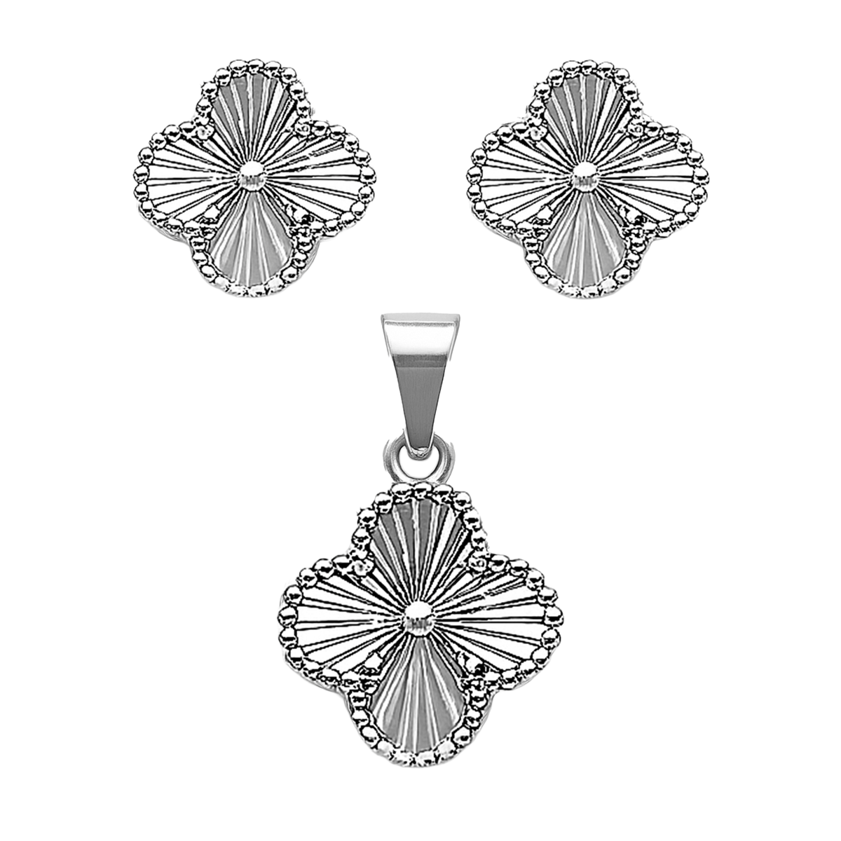 Juego Flor Inspirado Van C Diamantado Plata .925 con Rodio