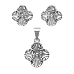 Juego Flor Inspirado Van C Diamantado Plata .925 con Rodio