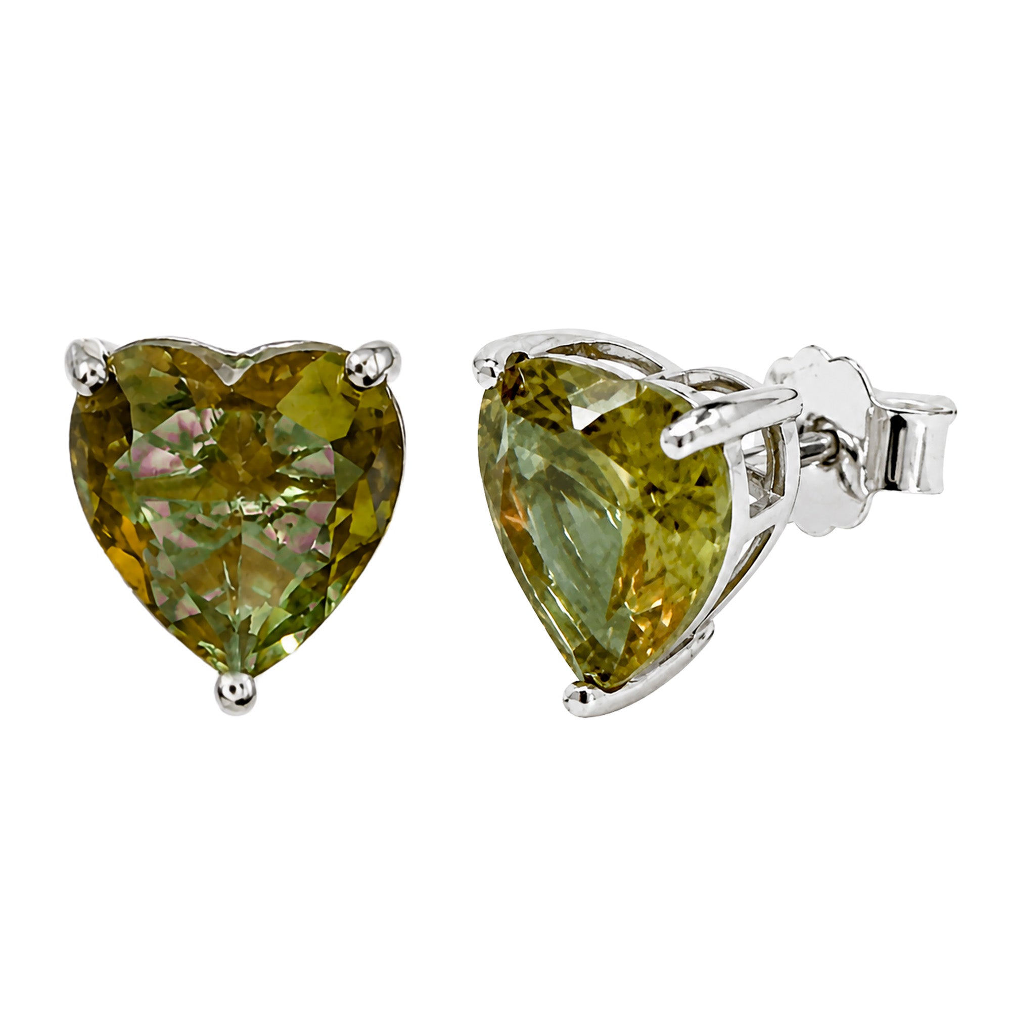 Aretes Piedras SemiPreciosas Corazones de Zulanita ,Plata .925 con Baño de Rodio