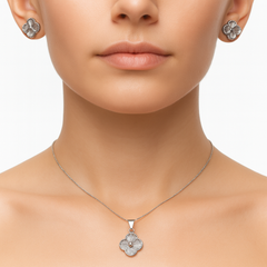Juego Flor Inspirado Van C Diamantado Plata .925 con Rodio