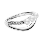 Anillo Inspirado Pan 1.1 Doble linea Ondulada con Perla Cristal y Circonias Plata .925