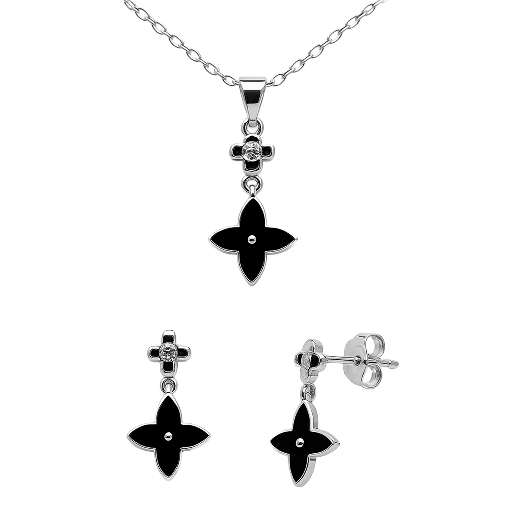 Juego Inspirado LV Piedras Naturales Plata .925 con Baño de Rodio