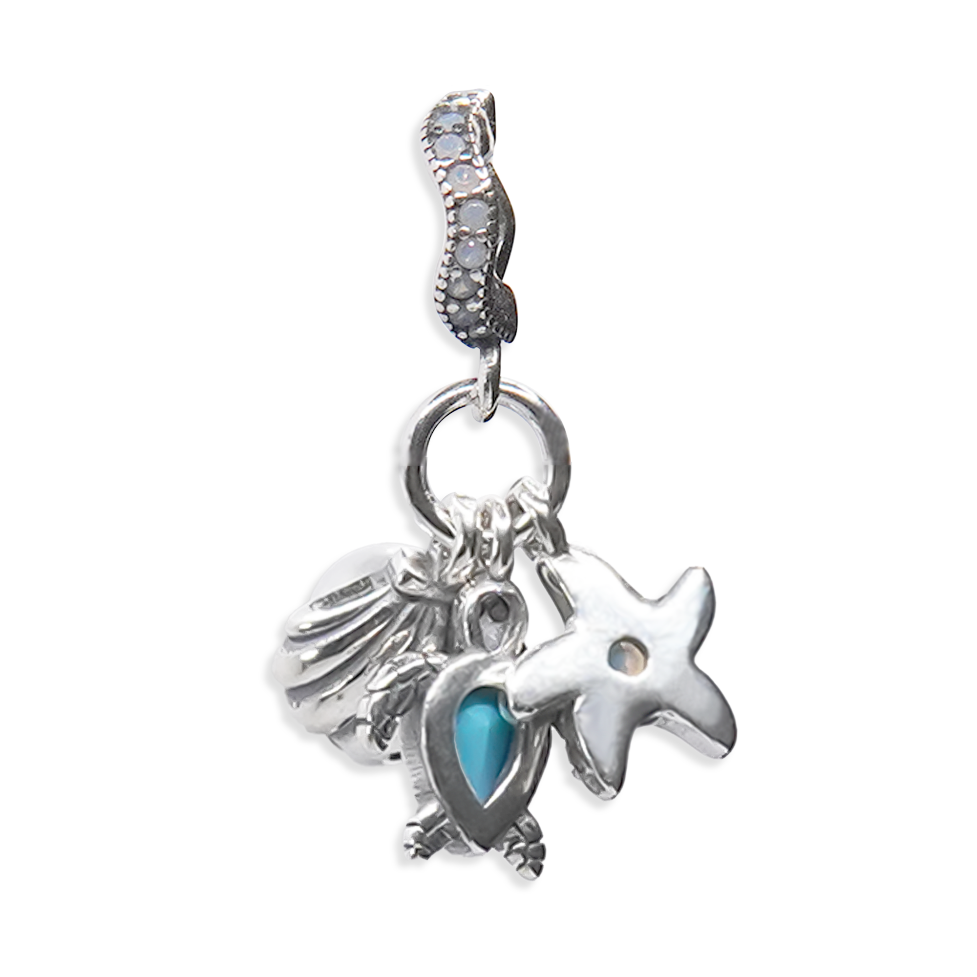 Charm Inspirado Pan 1:1 Perla Natural Tortuga y Estrella de Mar Plata .925