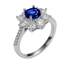 Anillo Flor con Circonias Plata .925 con Baño de Rodio