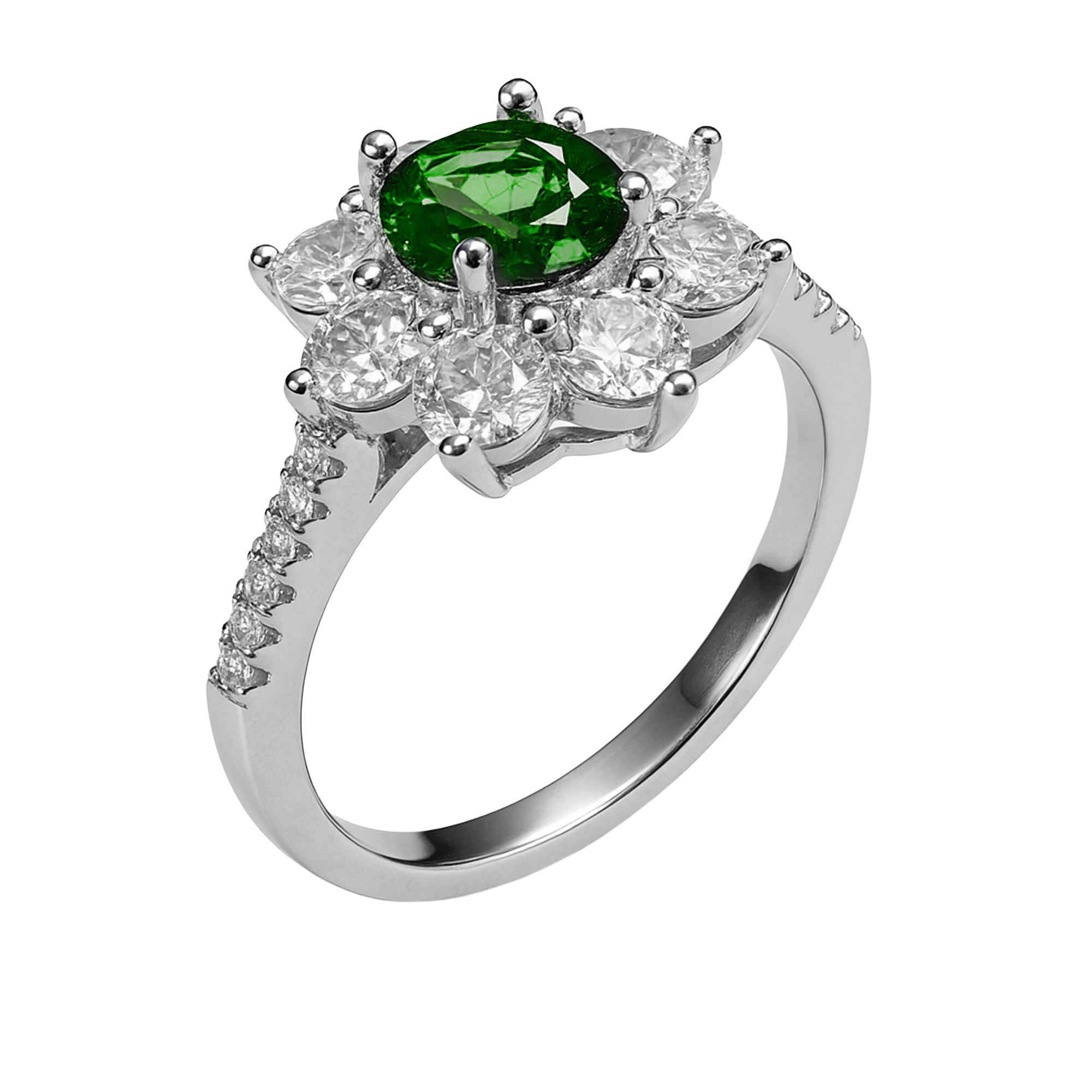 Anillo Flor con Circonias Plata .925 con Baño de Rodio