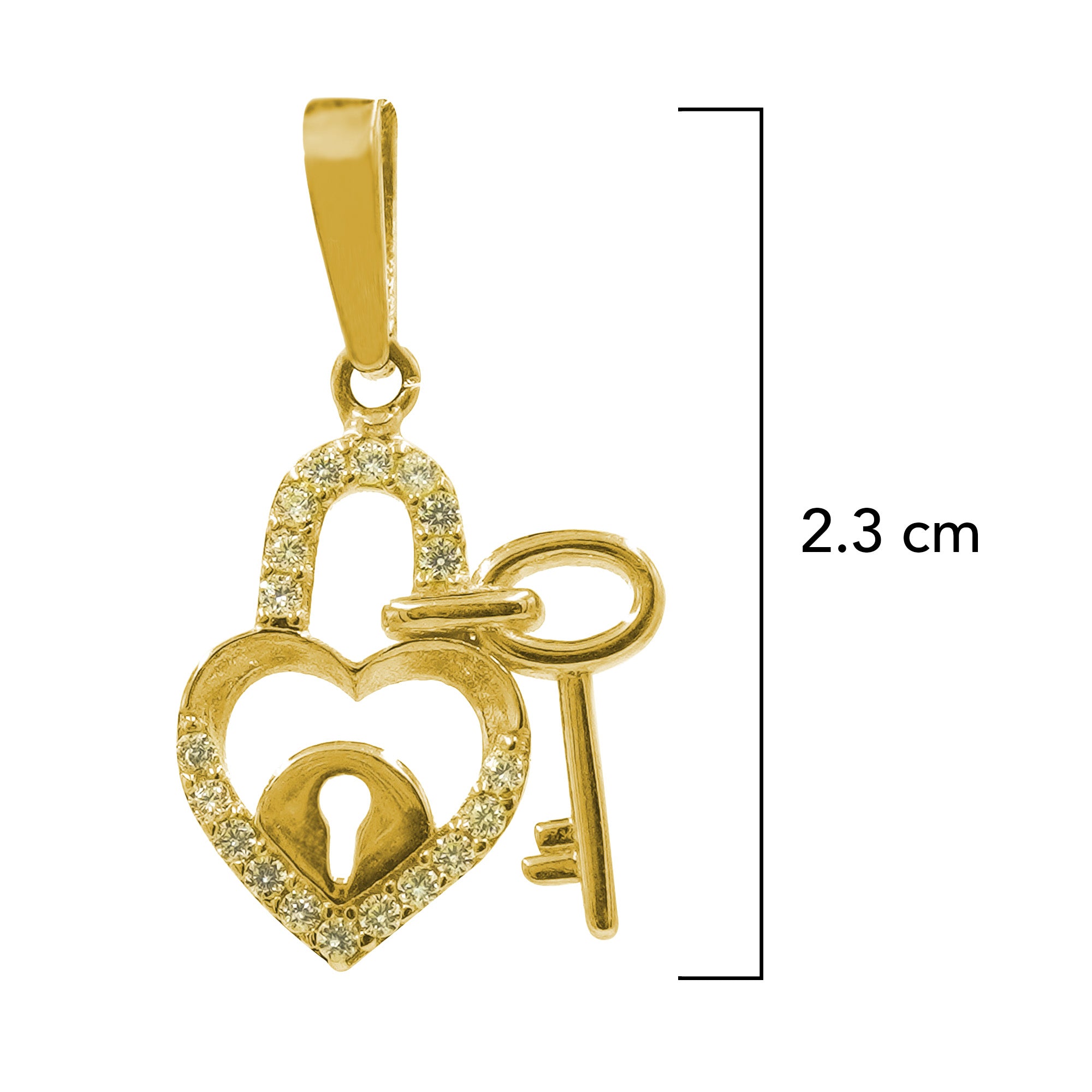 Dije Corazón Forma de Candado con Circonia y Llave Oro 10K