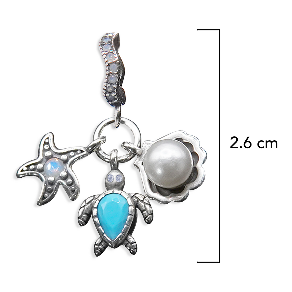 Charm Inspirado Pan 1:1 Perla Natural Tortuga y Estrella de Mar Plata .925