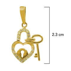 Dije Corazón Forma de Candado con Circonia y Llave Oro 10K