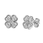 Arete Broquel Trebol 4 Corazones con Circonias Plata .925