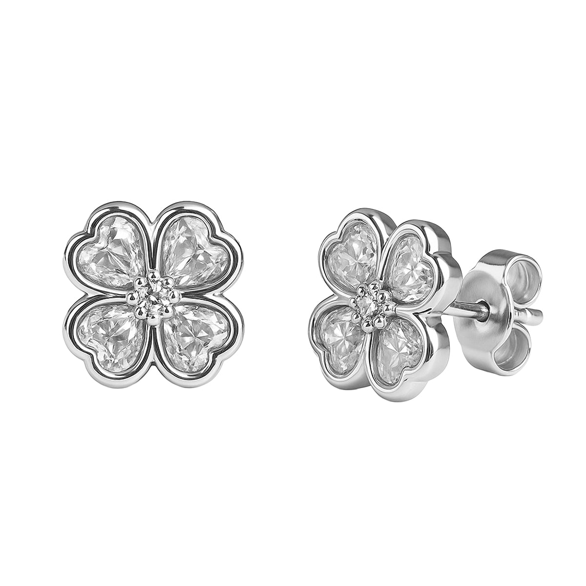 Arete Broquel Trebol 4 Corazones con Circonias Plata .925