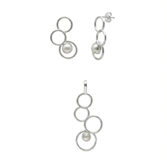 Juego Perla Natural con Siluetas de Círculos Plata .925