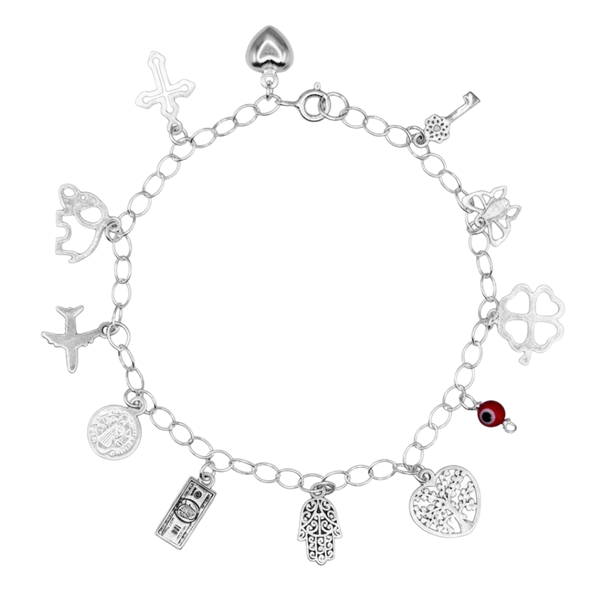 Pulsera Dijes de los 12 Deseos con Cadena Eslabones Plata .925