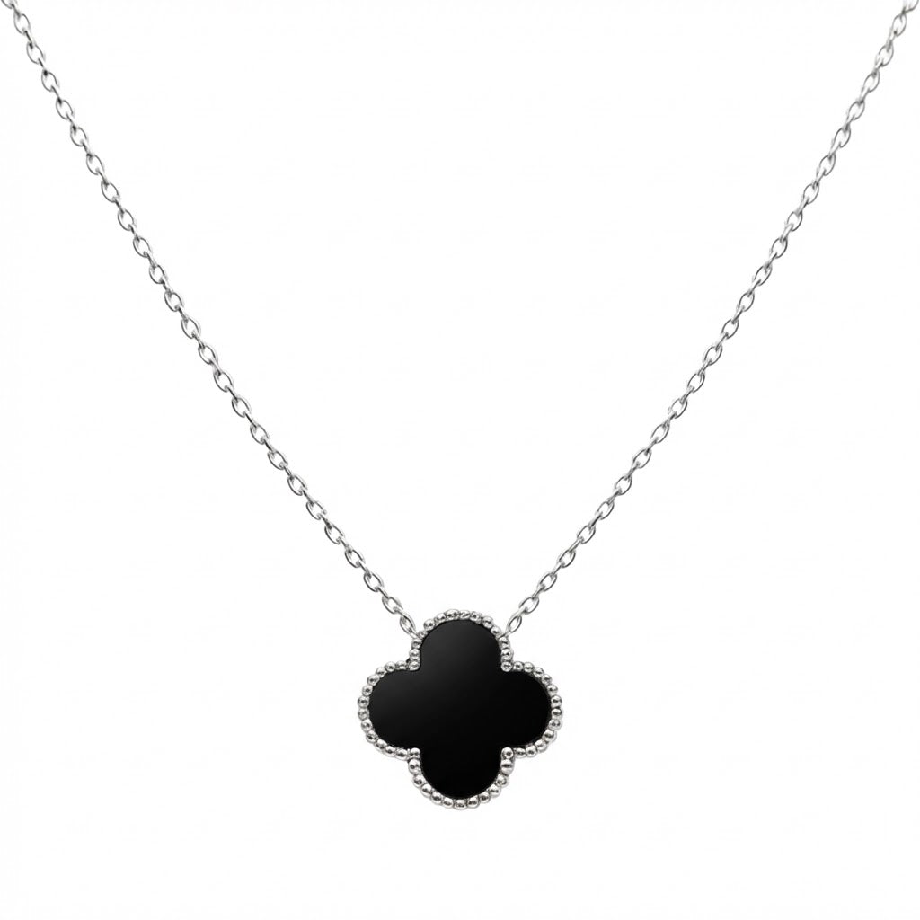 Collar Inspirado Van C Flor Grande con Piedras Naturales Plata .925 con Rodio