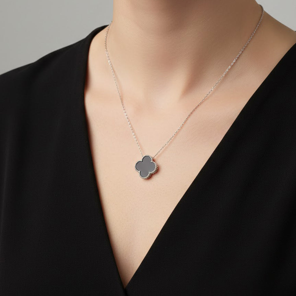 Collar Inspirado Van C Flor Grande con Piedras Naturales Plata .925 con Rodio