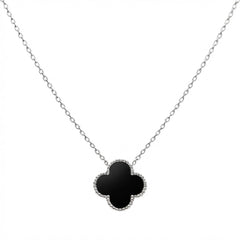 Collar Inspirado Van C Flor Grande con Piedras Naturales Plata .925 con Rodio